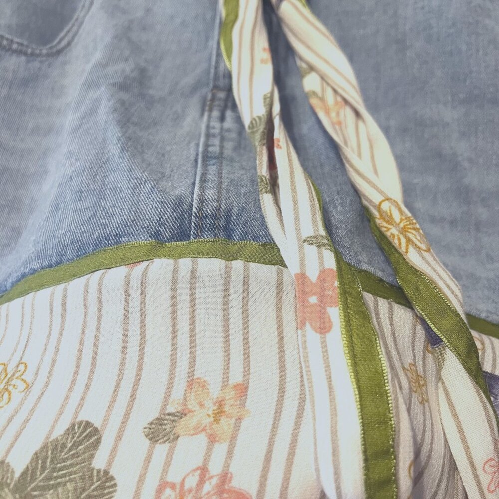 Handmade Upcycled Denim Jean Skirt-Sz. Small-Blue/Green/Floral Long Slit Skirt - Picture 10 of 12